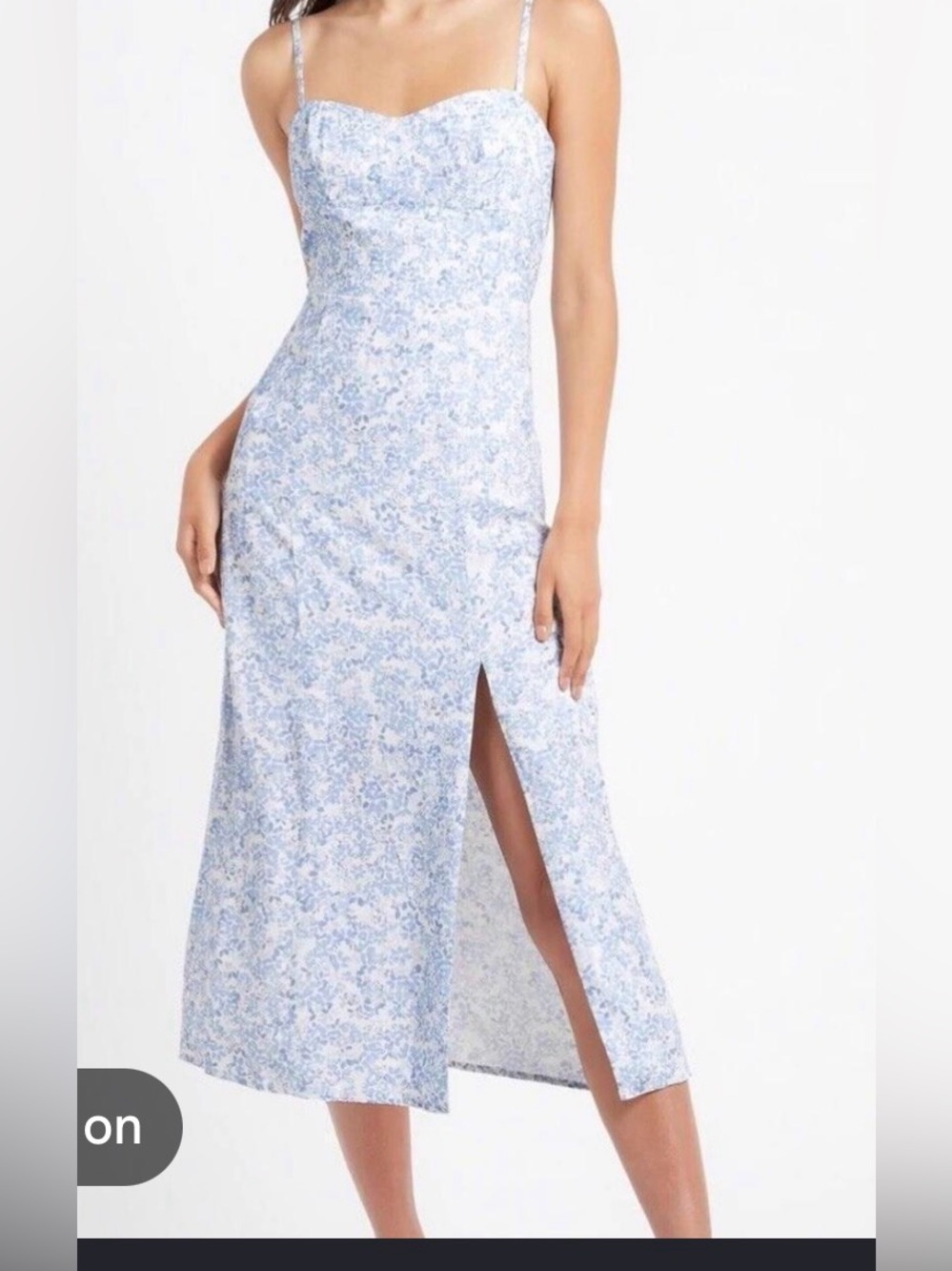Light Blue Floral Sweetheart Midi Dress with Side Slit
